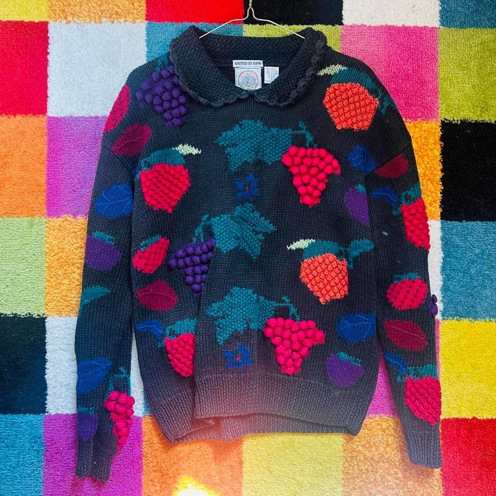 Fruit Patterned Gray Sweater - image 2